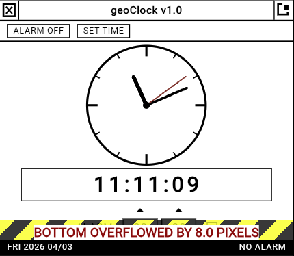 Bottom overflow error — a clock widget overflowing its container by 8 pixels