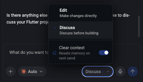 The Edit/Discuss dropdown showing the Clear context toggle set to on